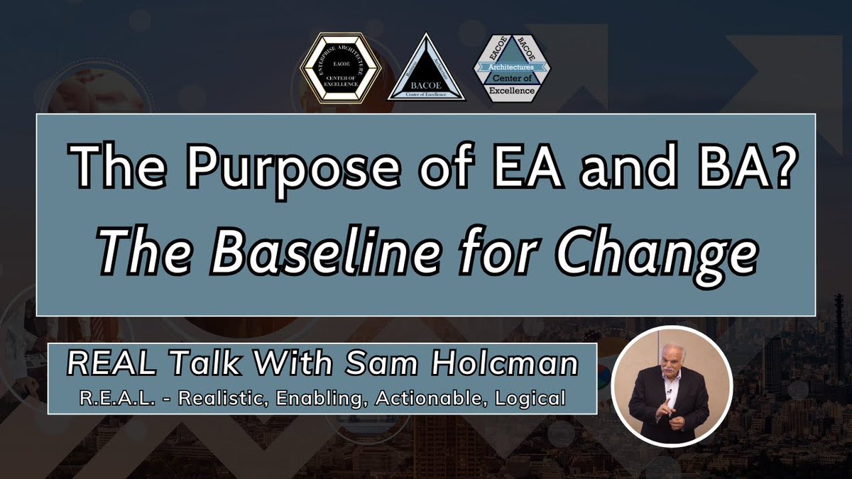 Real Talk With Sam: The Purpose of Business or Enterprise Architecture? The Baseline for Change

The purpose of Architecture is to provide a baseline for addressing and managing change.

Watch or listen to the podcast episode on YouTube, Spotify, and More: youtu.be/WwUhAeYW1Hs