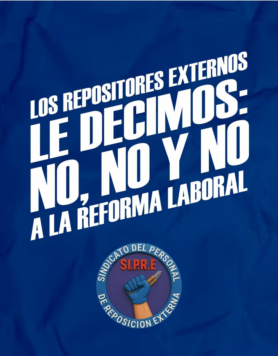 Marianodeanton1's tweet photo. BASTA DE AJUSTE: LOS TRABAJADORES DECIMOS NO A LA REFORMA LABORAL!

​Desde el SI.P.R.E manifestamos nuestro más enérgico rechazo al proyecto de Reforma Laboral que se intenta imponer, el cual representa un ataque directo a los derechos conquistados por la clase obrera argentina. https://t.co/JEzBrUaxJb