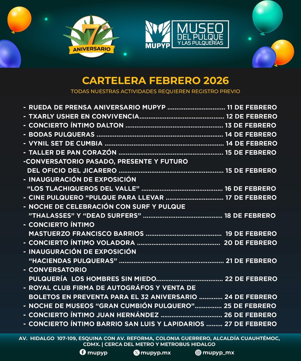 RUEDA DE PRENSA 7mo ANIVERSARIO MUPYP

Por este medio hacemos un llamado la comunidad de prensa y medios de difusión digitales e impresos. 

Tendremos pulque y curados de cortesía con gastronomía tradicional 
Nos acompaña parte de los elencos de aniversario.