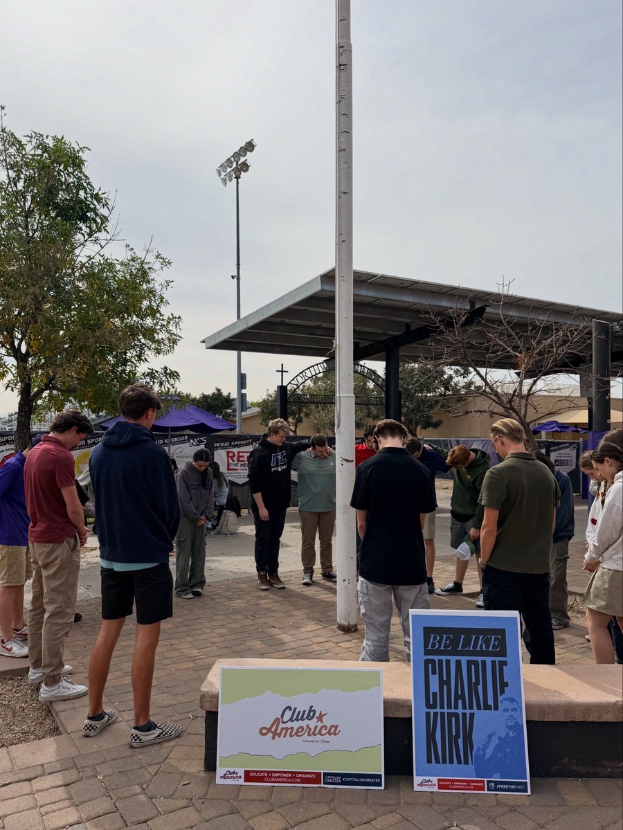 Michael_McCoyy's tweet photo. Meanwhile, @TPUSA Club America students in Arizona are taking part in the growing "Prayer at the Flagpole" movement.

The photos are courtesy of @Caprianam, and what she captured will warm your heart.

Watching young Americans rejoice together with Jesus and America is AWESOME🇺🇸 https://t.co/8MOGrNi18D