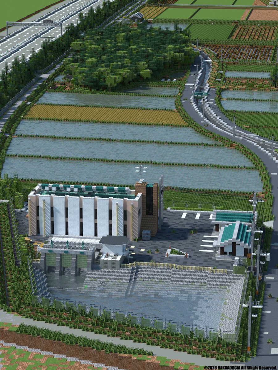 Minecraftで作る町
田畑と高速道路と水利施設