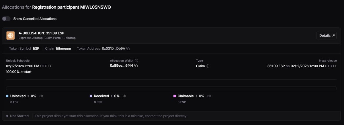Herkese Selamlar 👋

Espresso ( <a href="/EspressoSys/">Espresso ☕️</a> ) $ESP Token Allocations <a href="/magna_digital/">Magna</a> üzeriden Görünüyor 👀

🔗Link : app.magna.so

( Claim Sitesinin Altyapısınıda Magna Sağlıyor )

➜ Yoğunluktan site çöküyor, daha şimdiden böyleyse 😁

➜ Claim 02/12/2026 Gösteriyor -