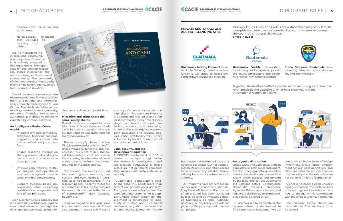 Guatemala is at a critical inflection point.
#DrugsGunsAndCash are converging into a systemic threat that we can no longer ignore.

I invite you to read my article in "Diplomatic Brief", published by <a href="/CACIFGuatemala/">CACIF</a>, calling for urgent action and international engagement.