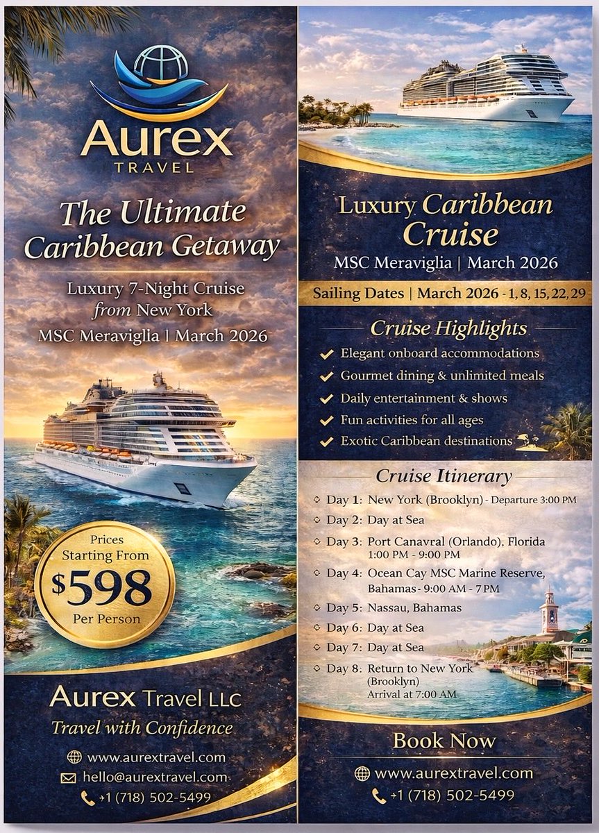 AurexTravel's tweet photo. Don’t fear spending money on travel… 
Fear missing the world while life passes by 🌍✈️
Book your next trip with Aurex Travel today.

🌐 https://t.co/YXbWQARSBQ

#TravelDeals #CruiseLife #cruise #VacationMode #AurexTravel #brooklyn #bayonne #cruisevacation #miami #nyc #cruise https://t.co/8uAqwTB2jA