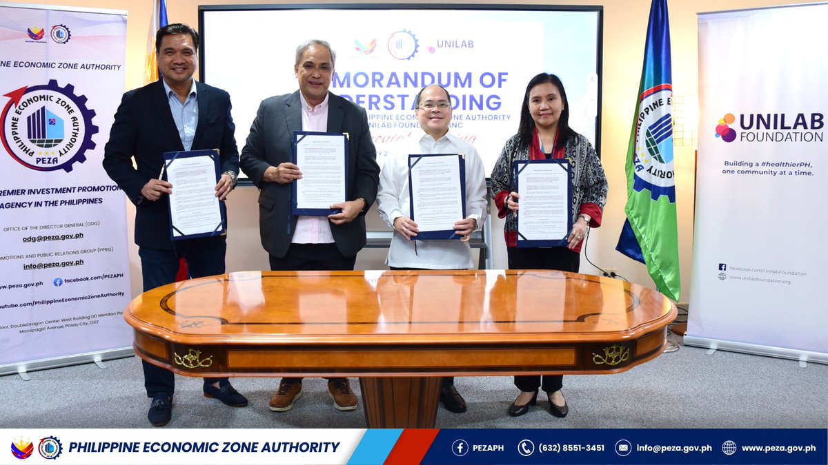 PEZA_PH's tweet photo. 🤝🏻𝐌𝐎𝐔 𝐒𝐢𝐠𝐧𝐢𝐧𝐠🤝🏻 l To support the growing demands of PEZA’s emerging Pharma Ecozones, the PEZA and the Unilab Foundation Inc. (ULF) formalized their partnership through a Memorandum of Understanding signed on 02 February 2026 at the PEZA Head Office. https://t.co/ENfSOzU6lP