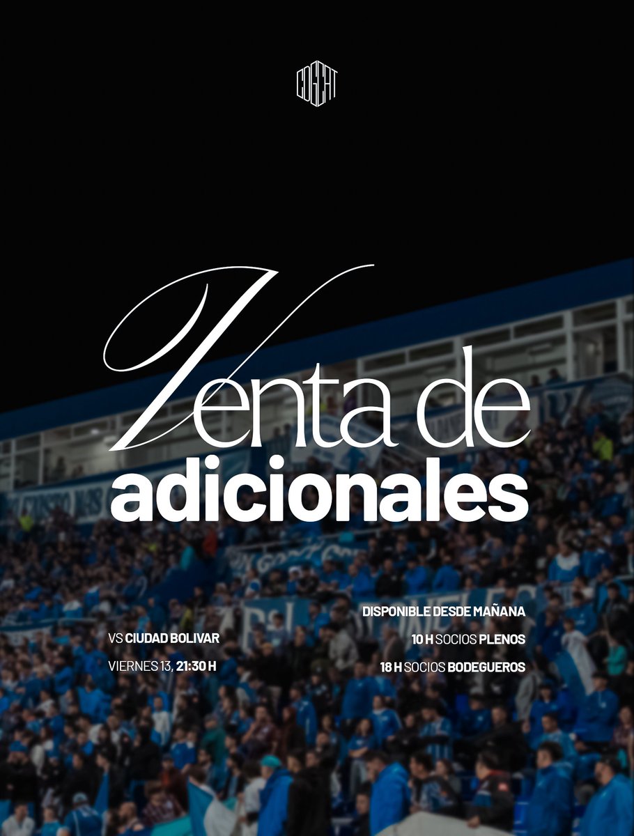 🎫 𝐕𝐄𝐍𝐓𝐀 𝐀𝐃𝐈𝐂𝐈𝐎𝐍𝐀𝐋𝐄𝐒 🏟️

📲 La operación se realiza en bodegueros.ar

➡️ 𝗦𝗢𝗖𝗜𝗢𝗦 𝗣𝗟𝗘𝗡𝗢𝗦: disponible desde las 10h.

➡️ 𝗦𝗢𝗖𝗜𝗢𝗦 𝗕𝗢𝗗𝗘𝗚𝗨𝗘𝗥𝗢𝗦: disponible desde las 18h.

Todos los SOCIOS, con cuota al día, deben seleccionar su