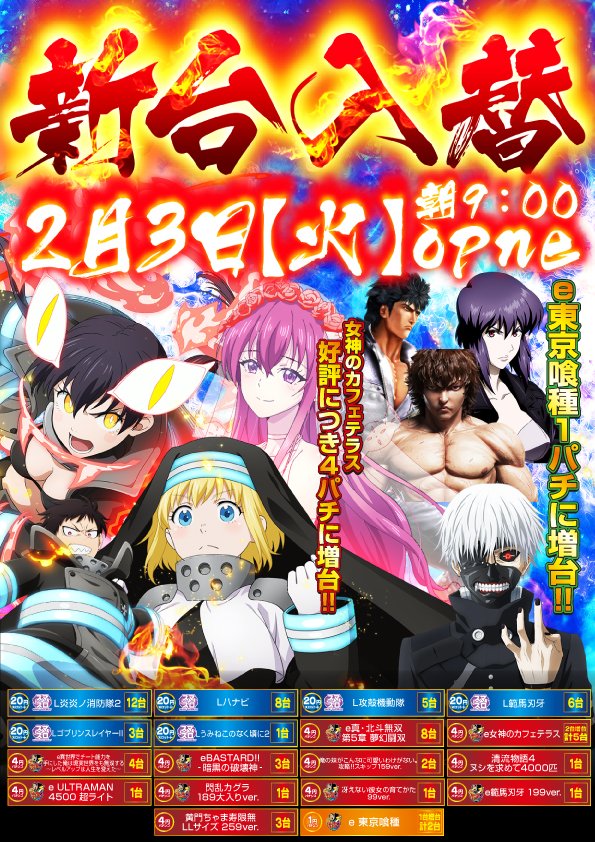 こんばんは‼️ 2月12日(木) 朝9時開店 8時30分抽選開始です！ 最新台も