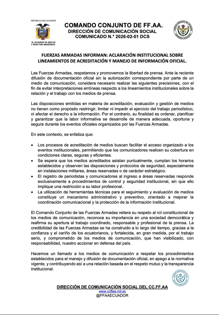 FFAAECUADOR's tweet image. FUERZAS ARMADAS INFORMAN
