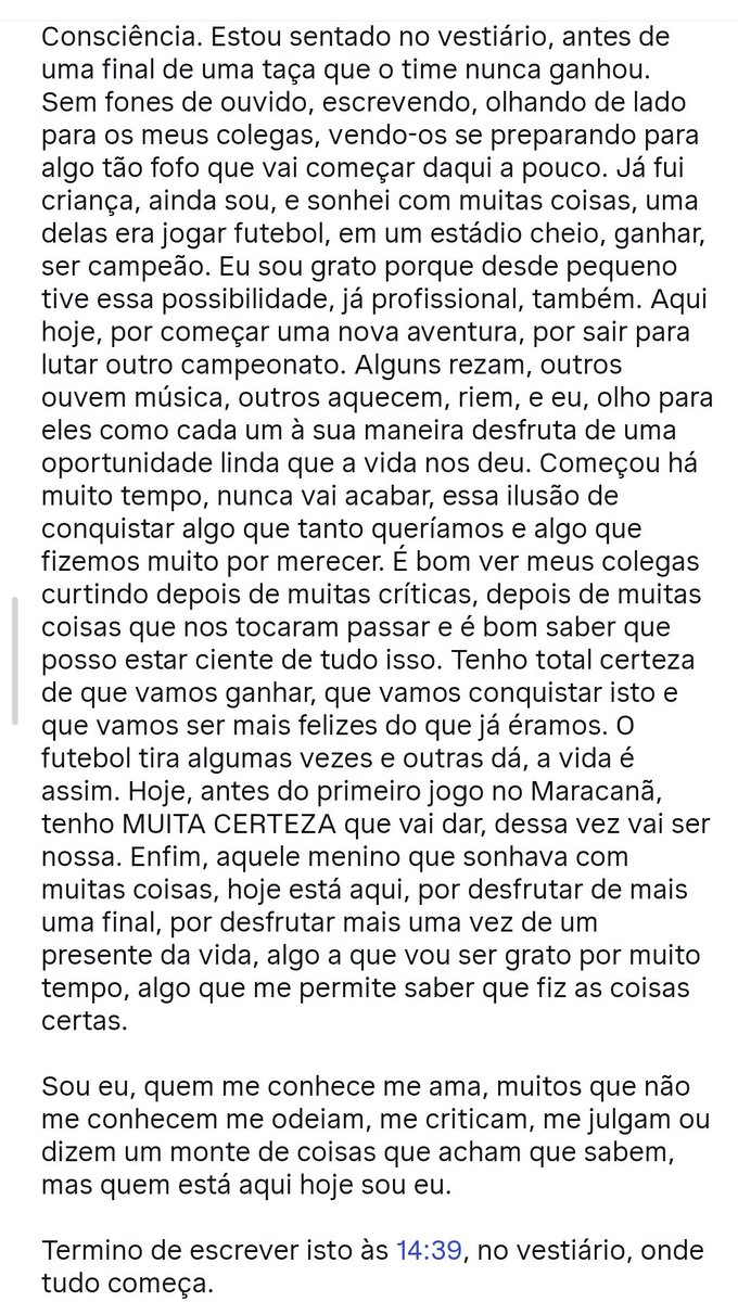 esse texto dele sobre a final da copa do brasil é absurdo