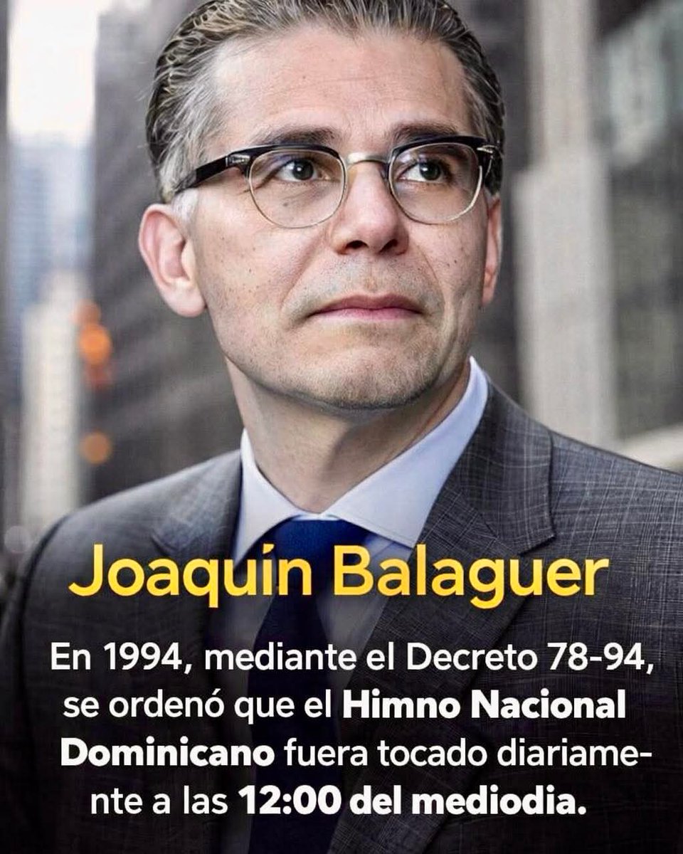 En 1994 el Decreto 78-94 ordenó tocar el Himno Nacional a diario al mediodía; con los años la medida se enfrió y quedó en el olvido. Los símbolos patrios no viven de decretos, sino de voluntad y compromiso cívico. 🇩🇴🎶
<a href="/RogelioGenao/">Ramón Rogelio Genao</a> <a href="/wrgenao/">Willis R.Genao</a>