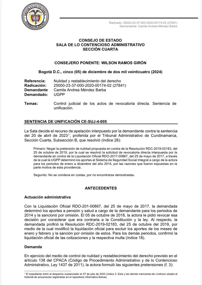 📌Revocatoria directa: Control judicial de los actos administrativos de revocatoria directa. Sentencia de Unificación. 

Consejo de Estado. Sección Cuarta. Sentencia de 5 de diciembre de 2024. Rad. 25000-23-37-000-2020-00174-02 (27841). C.P. Wilson Ramos Girón.