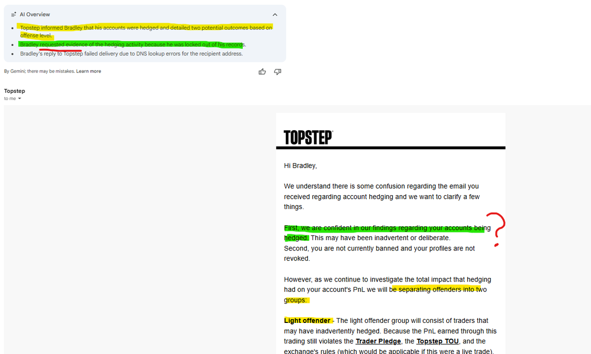 Still waiting for <a href="/Topstep/">Topstep</a> to show me proof I hedged an XFA with a combine back on 09/2025 despite approving a payout in 01/2026. 

I'd love to research it myself but I can't. I've ask support abt this and the email (AI) said they are positive I hedged yet still gave no proof.