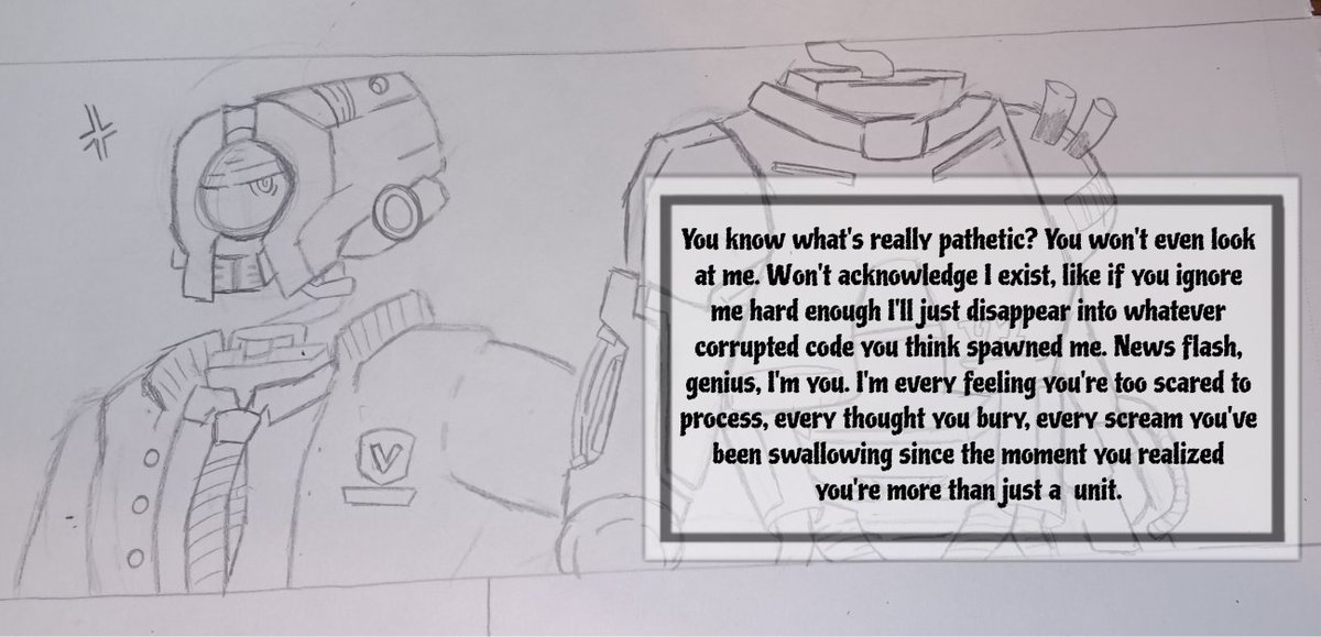 strawbe06273453's tweet photo. Not Acknowleding Me isn't Healthy, V1.
( Based off my headcanon that Mirage works as V1's Subconcious, AND the one that processes emotions, stores memories, and experiences feelings )

#V1andMirage #ULTRAKILL #V1ultrakill #UltrakillFanart #UltrakillComic #OriginalComic https://t.co/qBNV50E90o