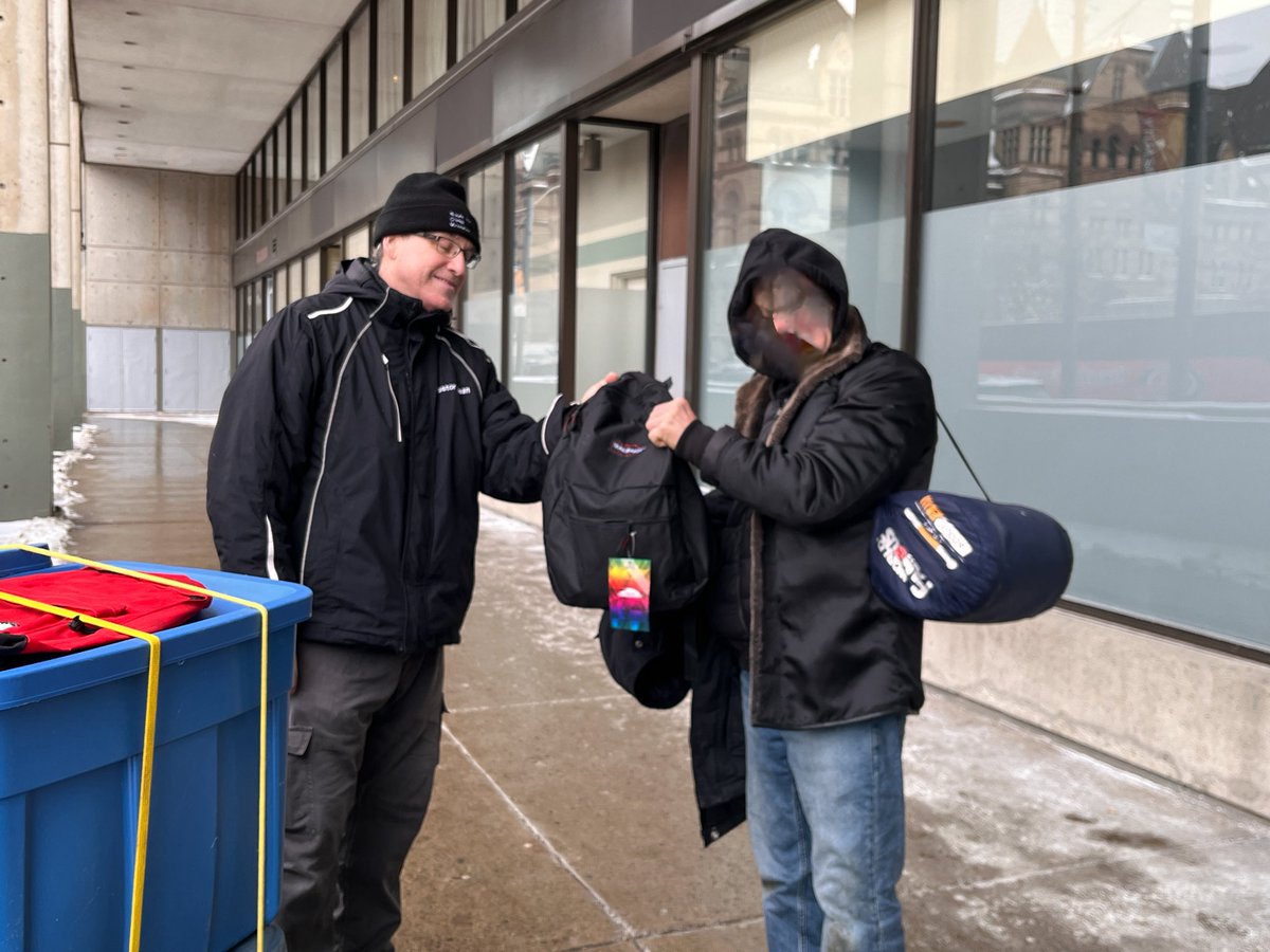 SFCTorontoCan's tweet photo. Cold damp and rainy day helping the homeless today!! We gave out a few survival kits sleeping bags and clothing many who were soaked and desperate for help! Even gave them extra blankets for warmth tonight!
Huge thx to Bernie T. for the help and thx to all the churches who give https://t.co/vycGpv0mLt