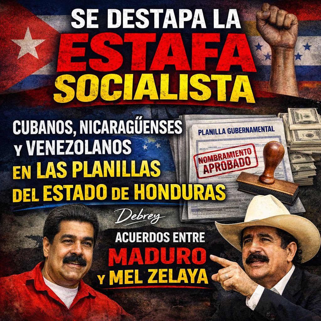 #HONDURAS

A menos de un mes del nuevo gobierno comienza a destaparse una estafa socialista millonaria.

En las planillas de ministerios e institutos del Estado aparecen miles de venezolanos, cubanos y nicaragüenses contratados con fondos públicos.
Lo grave no es solo su