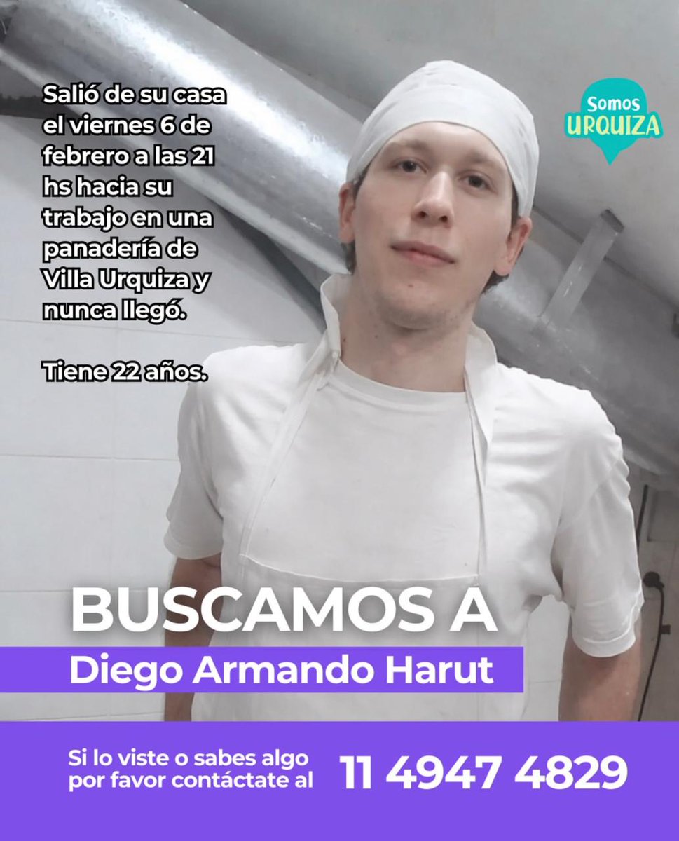 mauroszeta's tweet image. 🚨 BUSCAN A UN EMPLEADO DE UNA PANADERÍA: NO HAY RASTROS SUYOS DESDE EL 6 DE ESTE MES
- Diego Harut es de José León Suárez y nunca se presentó en su puesto de trabajo en Villa Urquiza desde el día 6 de febrero.
- Investiga la División Búsqueda de Personas de Ciudad.