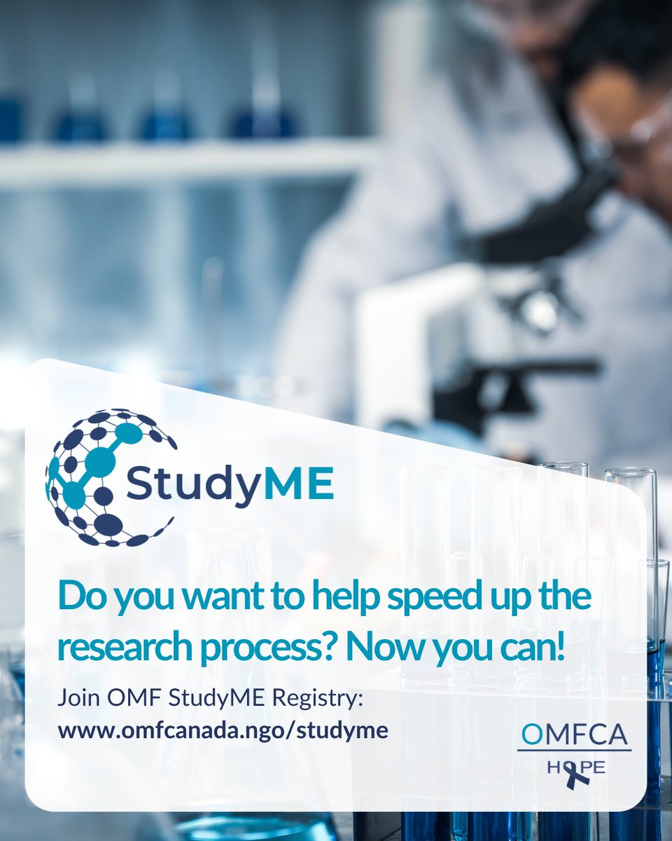 🔬Help advance #MECFS and #LongCOVID research by joining OMF’s StudyME, a free global participant registry that connects you with researchers conducting studies in these areas. Healthy volunteers are needed too!

👉 Sign up today: omfcanada.ngo/studyme/
