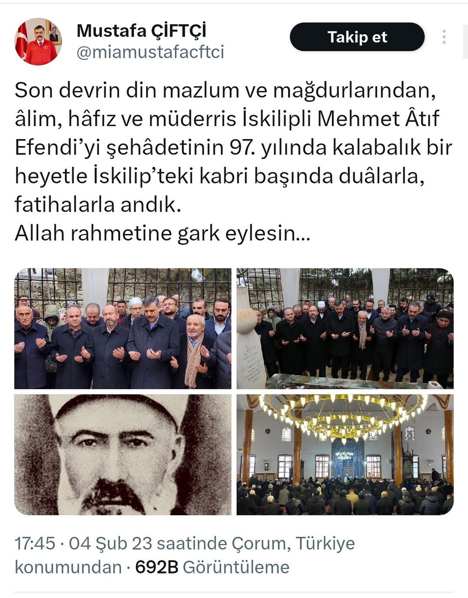 Yeni İçişleri Bakanı Mustafa Çiftçi, Türkiye Cumhuriyeti'nin bir valisi olarak İskilipli Atif'ı "dualarla, fatihalarla* anmıştı.

O zaman ben de kendisine cevap vermiştim.  İskilipli Atıf'ın "Türk Kurtuluş Savaşı ve Türkiye Cumhuriyeti karşıtı faaliyetleri" nedeniyle "anayasayı