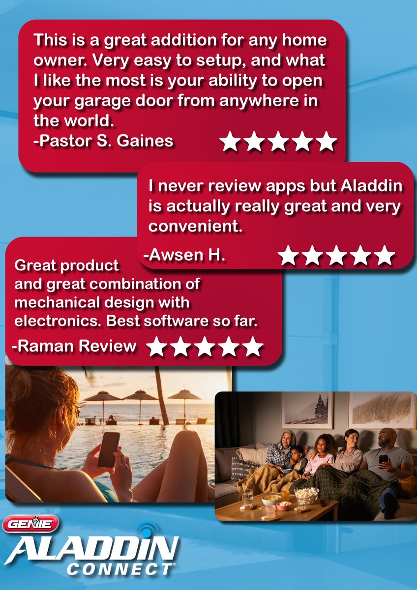 Yes. The Aladdin Connect app is that good. See these reviews? All 5 stars. Add it up, that's 15 stars.
Take control of your garage from anywhere now!

#customerreview #smarthome
