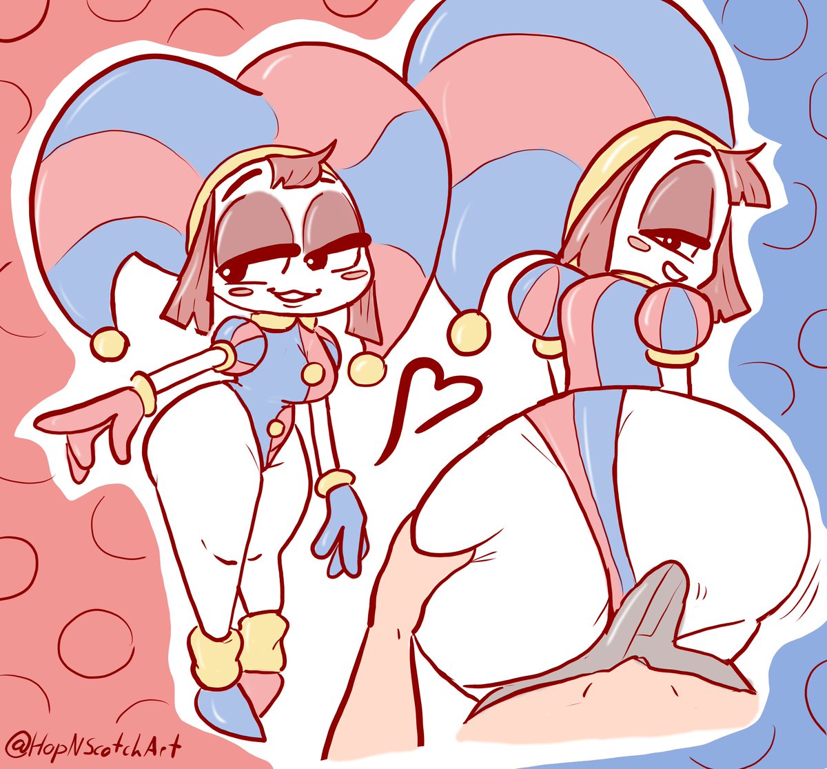 An old doodle of Pomni I found I never uploaded. Jax fumbled the biggest TADC baddie fr~🃏❤️💙