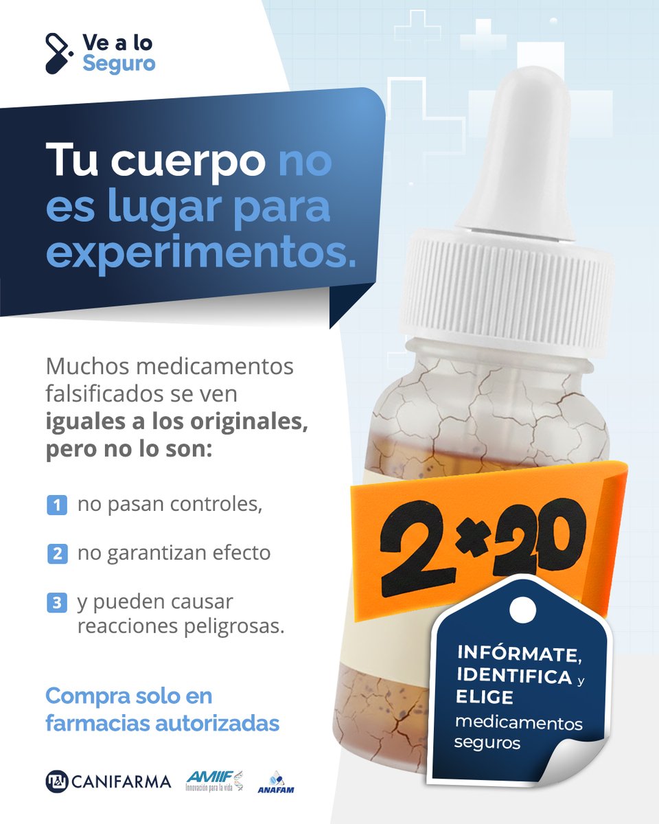 ⚠️ Lo barato puede salir muy caro cuando se trata de tu salud.
Medicamentos comprados en lugares no autorizados como tianguis o por redes sociales pueden poner en riesgo tu salud y vida.

Infórmate. Identifica. Elige medicamentos seguros.
#VeALoSeguro