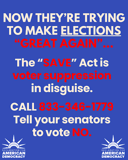 CHNAction's tweet photo. BREAKING:  Republicans are pushing a massive voter suppression bill through this week. They've renamed it the "Save America Act," but it's the same dangerous scheme to make it harder for millions to vote.
#StopSAVE2 https://t.co/Ya9HA0IF7l https://t.co/zIpsi3wtKN