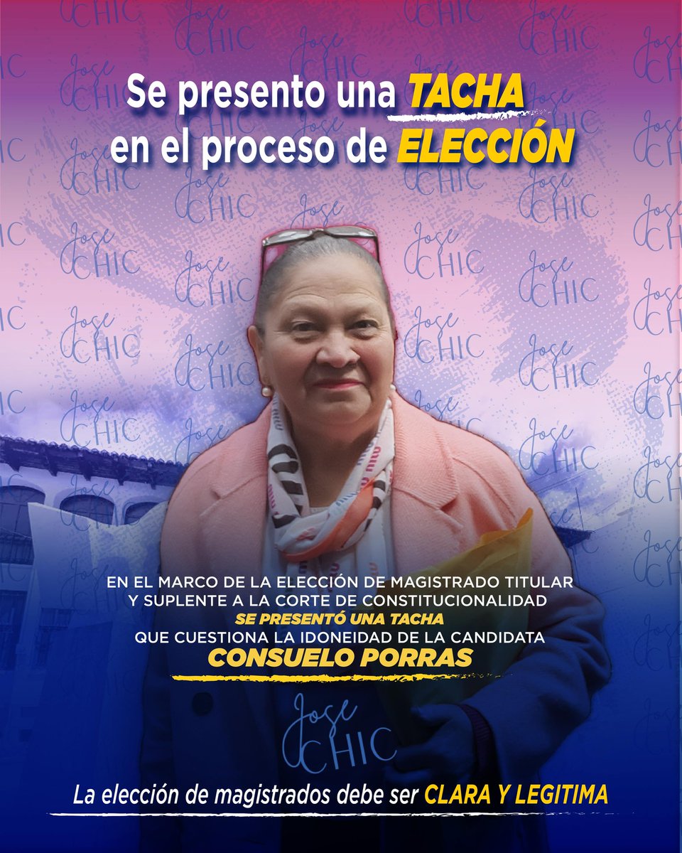 Josechic86's tweet photo. 🚫 NO A LA IMPUNIDAD EN LA CORTE DE CONSTITUCIONALIDAD

La justicia constitucional de Guatemala está bajo amenaza. Hoy, 10 de febrero, he presentado objeciones formales contra la candidatura de Consuelo Porras a la CC. https://t.co/IGncTzVYjx