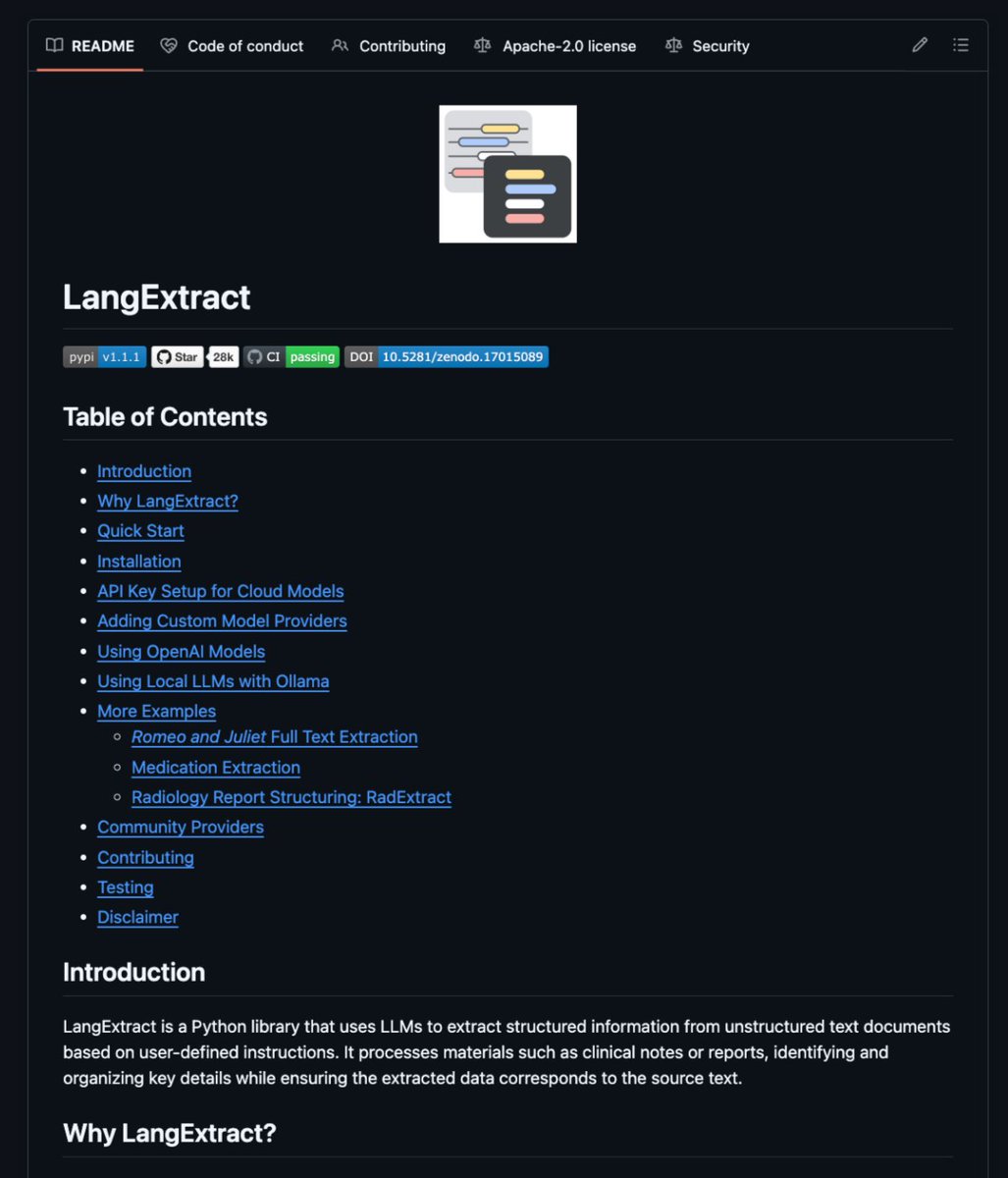 Google quietly released the most powerful text extraction tool ever.

It's called LangExtract and it's a Python library that extracts structured information from unstructured text using LLMs with precise source grounding.

No regex nightmares. No manual parsing. No fine-tuning
