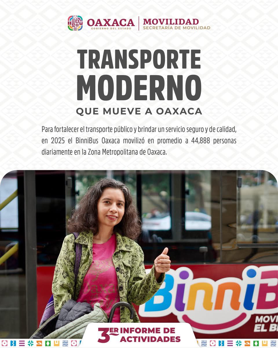 expansionoax's tweet photo. 📰✅ El sistema #BinniBus la nueva modalidad de transporte fortalece la movilidad en la Zona Metropolitana de Oaxaca.

Más rutas, unidades nuevas y un servicio digno para las y los usuarios.

Así se transforma el transporte público en el estado, mas seguro, eficiente y de calidad.
#Comparecencia2025 
#MovilidadConResultados
#MovilidadQueTransforma
@SEMOVI_GobOax @Yes_Nolasco @BinniBus