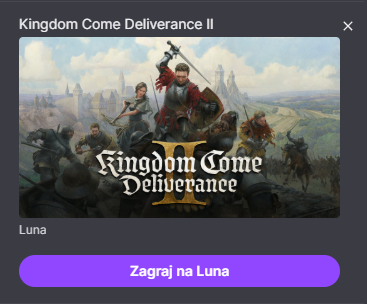 na twitchu jak macie prime'a to możecie na LUNA pograć w KCD2, polecam spróbowac sobie za darmo jak coś
