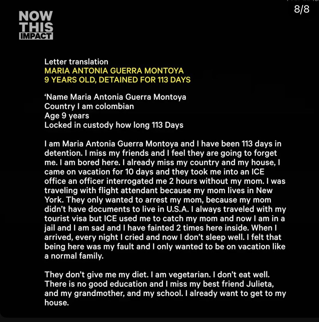 GeauxGabrielle's tweet image. ProPublica is publishing the letters of children incarcerated inside ICE facilities. 

If you are from another country, do not come here. Not even to visit. Some of these children have been inside almost a year and only came here for family vacation.