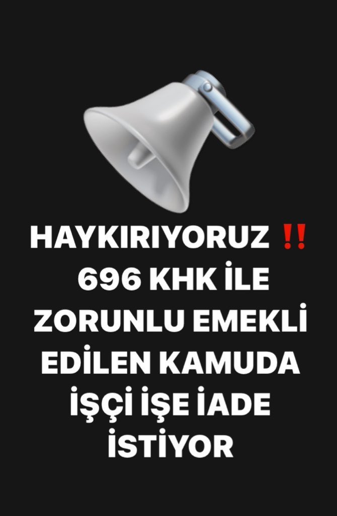 Zorla Emekli Edilenler diyor ki!  En temel En büyük sorun "696 KHK İLE ZORUNLU EMEKLİ EDİLEN İŞÇİLERİN İŞE İADESİ" yasal bir düzenlemeyle sağlanmalıdırHakkımızı istiyoruz <a href="/RTErdogan/">Recep Tayyip Erdoğan</a> <a href="/isikhanvedat/">Prof. Dr. Vedat Işıkhan</a> <a href="/dbdevletbahceli/">Devlet Bahçeli</a> <a href="/eczozgurozel/">Özgür Özel</a> #AbiDizisi