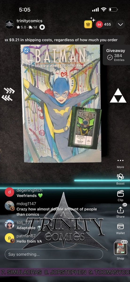 So dope seeing the <a href="/veefriends/">VeeFriends</a> crew with <a href="/garyvee/">Gary Vaynerchuk</a> roll up in the Trinity Comics Peach Momoko drop! 

If anyone grabbed one and wants Trinity’s previous Glow In The Dark BatMan cover to pair up

I have an extra one

<a href="/TheStarsPodcast/">Ron Jordan ✳️ Web3 Sensei</a> <a href="/SoulInherited_/">Soul</a> <a href="/BicepBarista/">The Biceptual Barista - John</a> <a href="/JCourageFIT/">Josh Courage</a> 

✌🏽