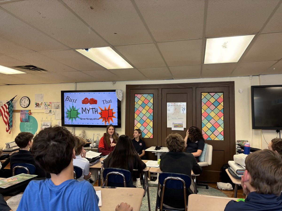 FullyAliveWMrsM's tweet photo. 8th graders researched types of therapies for our mental health unit and presented some wonderful talk shows sharing their findings in creative, interactive ways! https://t.co/wOIs7Lrq9n