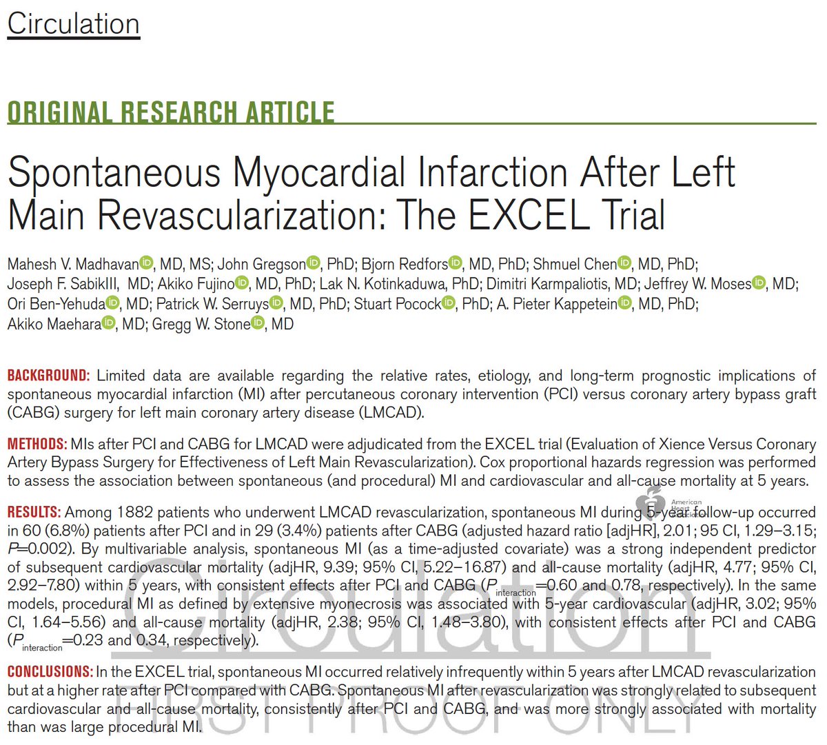 Our EXCEL publ now in Circulation re spont late MI. Were infrequent at ...