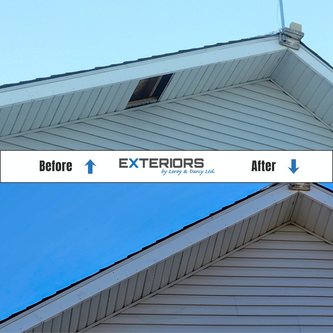 Exteriorsld's tweet photo. Wind damage? No problem. 💪 We got this soffit back in shape and the home protected again. 🏠🔨
Contact us for a free quote! ⬇️
https://t.co/63R7WynYpY
📞 (403) 327-9113
📧 info@exteriorsld.com
#ExteriorsByLeroyAndDarcy #WindDamage #SoffitRepair #Soffit #YQL https://t.co/nY52wrFjxd