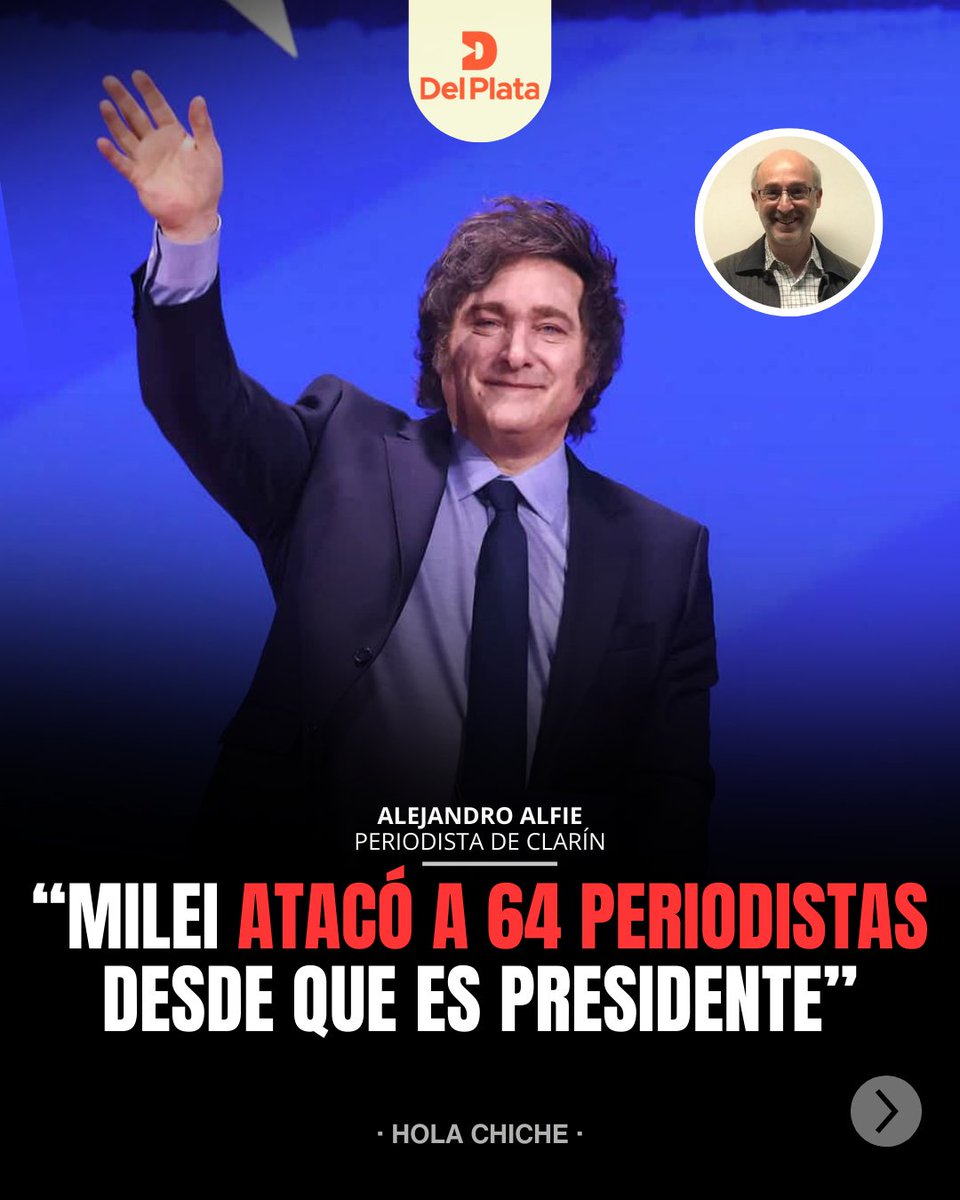 RadioDelPlata's tweet photo. 🚨EL ATAQUE DE MILEI A PERIODISTAS
🗣️ Alejandro Alfie, periodista de Clarín, aseguró: "Milei atacó a 64 periodistas desde que es presidente", en diálogo con Hola Chiche.
#JavierMilei #Milei #Política #Periodistas #FOPEA https://t.co/rqnRWPcpnN