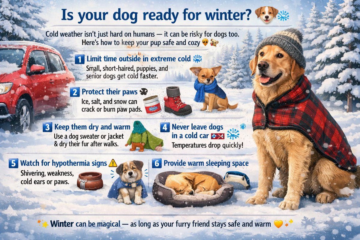 info4uall's tweet image. See this Instagram: instagram.com/p/DUmAFiIk4E1/… 
Not all dogs are built for winter. 🐾❄️
Knowing these signs and tips could protect your pup this season.
#WinterDogCare #ColdWeatherDogs #DogSafety #PetTips #DogHealth #DogParentLife #HappyDog