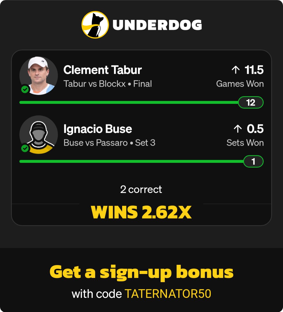 Cash it if you tailed #Underdog #Tennis #freeplays #Gambling𝕏