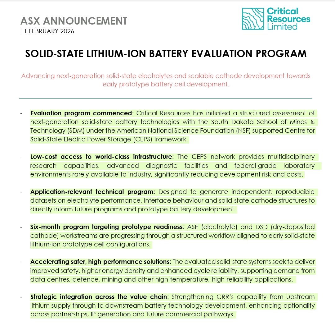 YellowStripeASX's tweet image. $CRR #Solidstate #BatteryTech News💥

⏩ $CRR ADVANCING NEXT‑GEN SOLID‑STATE ELECTROLYTES &amp;amp; SCALABLE CATHODE DEVELOPMENT TOWARDS EARLY PROTOTYPE BATTERY🪫CELL DEVELOPMENT⏪

Global battery markets are rapidly pivoting toward solid-state battery systems👇👇👇

🔋Non-flammable