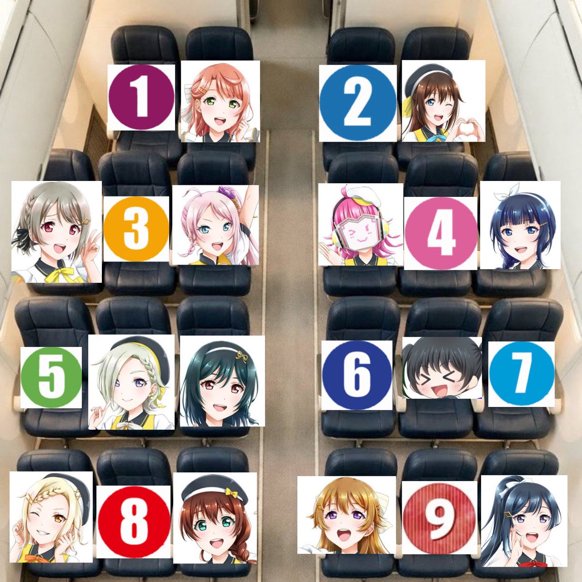 これから帰国するため10時間のフライトです。
皆さんはどこに座りますか？

#虹ヶ咲 #lovelive #ラブライブ
