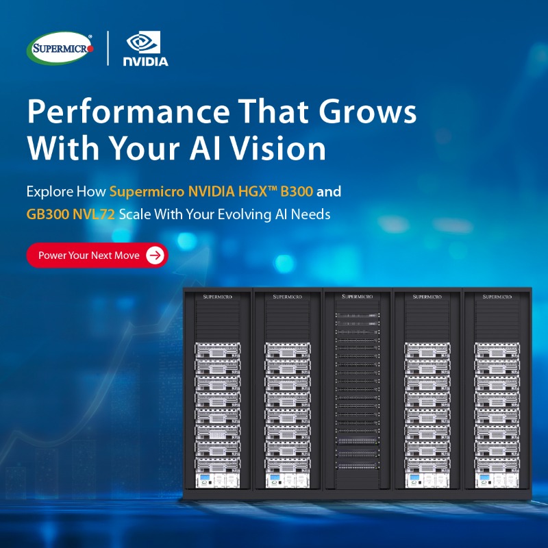 Supermicro's tweet photo. Supermicro’s B300 and GB300 systems deliver unmatched throughput with NVIDIA Blackwell GPUs. Train bigger models, run faster inference, and reduce total cost.

Explore the next generation of AI infrastructure.