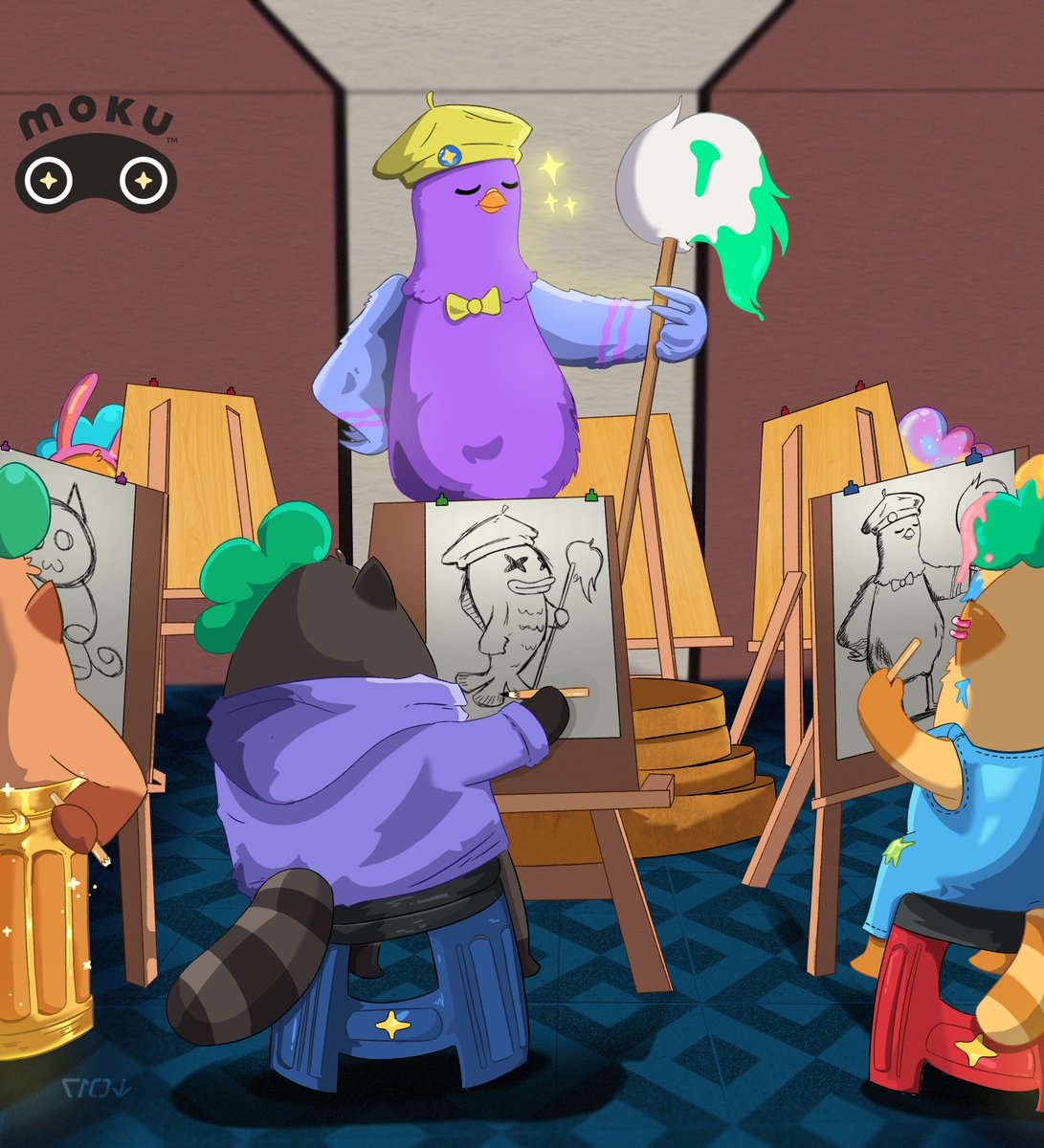 My new <a href="/Moku_HQ/">Moku✨</a> art
Mokis taking art classes with the <a href="/WokuWeekly/">Woku Weekly 🗞️🐀</a> bird 🎨 

Time lapse below 👇🏽