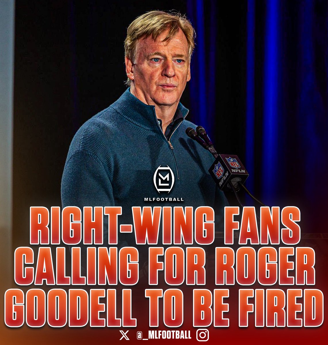 MLFootball's tweet image. 🚨🚨WILD🚨🚨

Conservative #NFL fans are calling for league owners to “FIRE” commissioner Roger Goodell after Super Bowl LX backlash over Bad Bunny’s halftime show.

Many in the MAGA and right-wing movement have accused Goodell of turning the sport “WOKE” by pushing agendas.