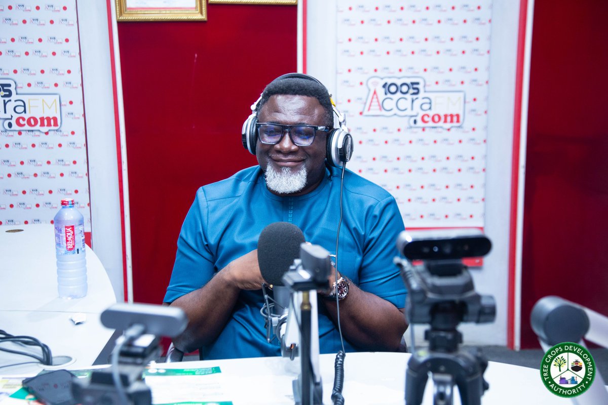 TCDAGhana's tweet photo. Earlier today, the CEO of TCDA, Dr. Andy Osei Okrah, was live on Accra FM and TV XYZ, sharing key insights on the Upcoming Ghana Tree Crops Investment Summit, Exhibition and Awards, the opportunities it presents for national growth. https://t.co/4ThvA0CN3j