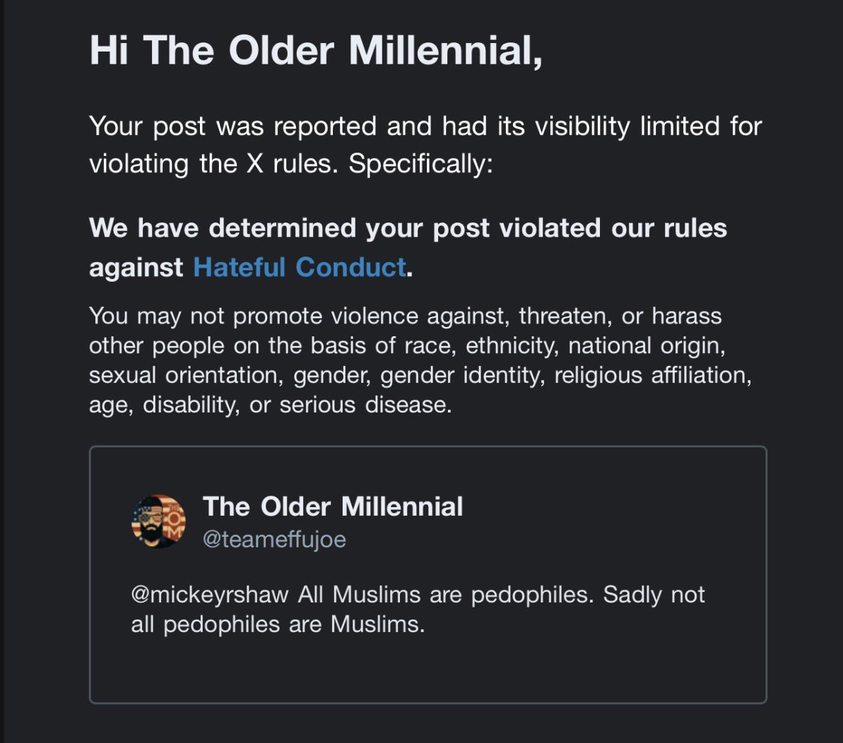 Apparently yall can say anything you want about Jews and Christians, but God forbid I point out that the prophet fucked kids.