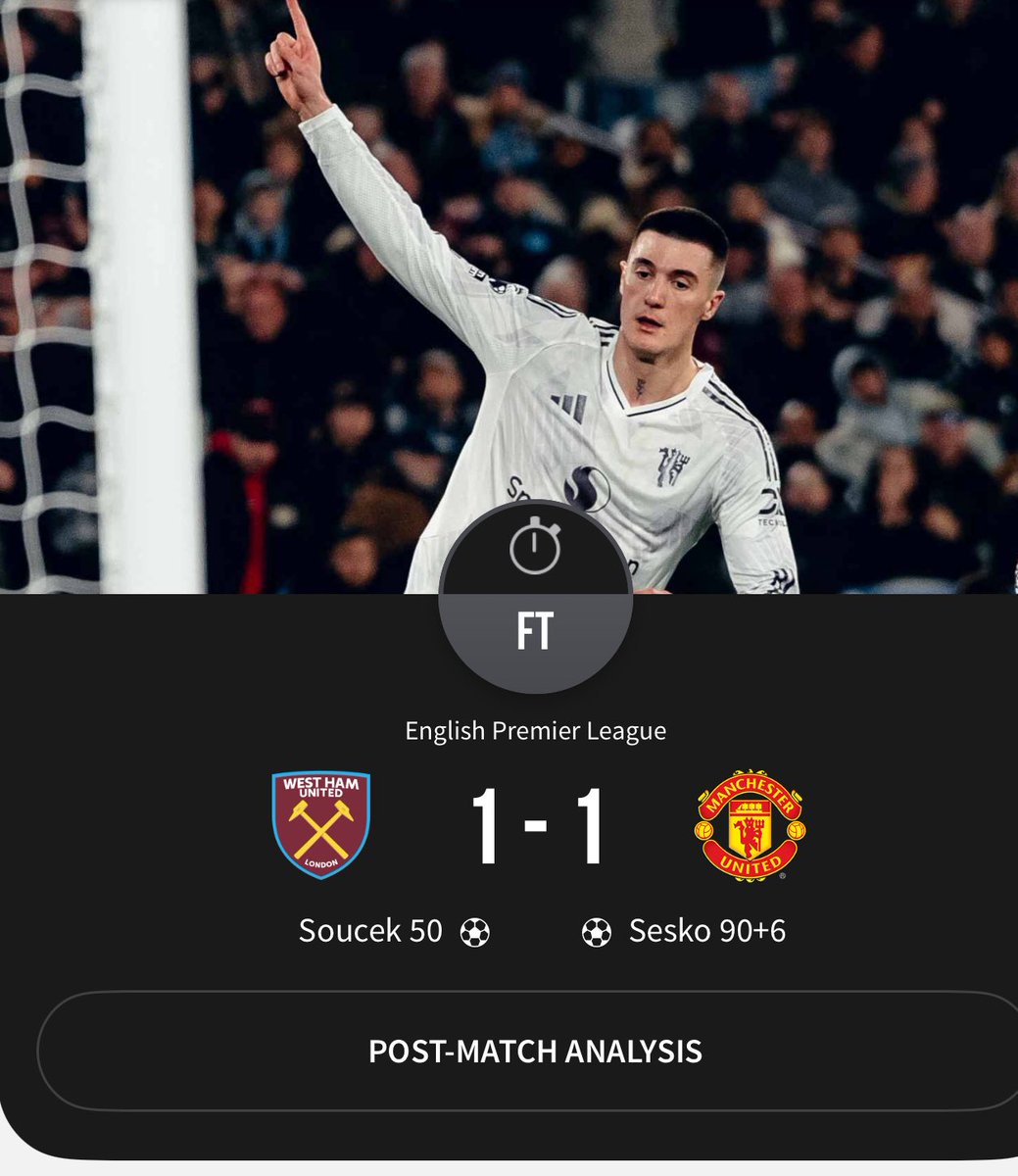 Ian_Green's tweet photo. Well it was not a win.  But a winning mentality that kept looking for a goal.  It came.  Well done again Sesko https://t.co/6HaN3L12Wp