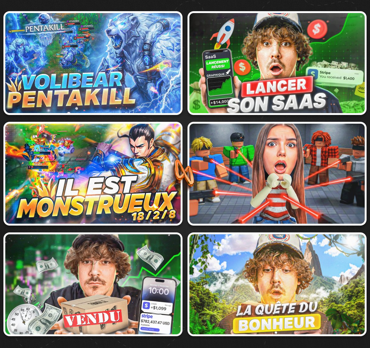 Ça fait un petit moment que j'ai pas posté, ici alors voilà quelques-unes de mes dernières miniatures🎨

#thumbnail #photoshop #youtube #miniature #thumbnailmaker #youtube #miniamaker