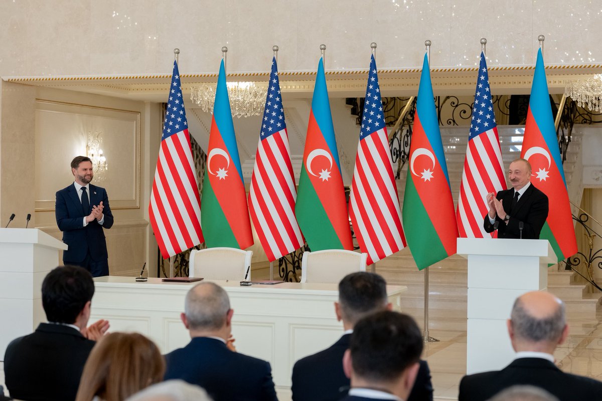VP's tweet image. 📸Vice President Vance in Baku, Azerbaijan, with the President of Azerbaijan Ilham Aliyev.

The two signed a Charter on Strategic Partnership, held bilateral meetings, and delivered remarks 🇺🇸🇺🇸
