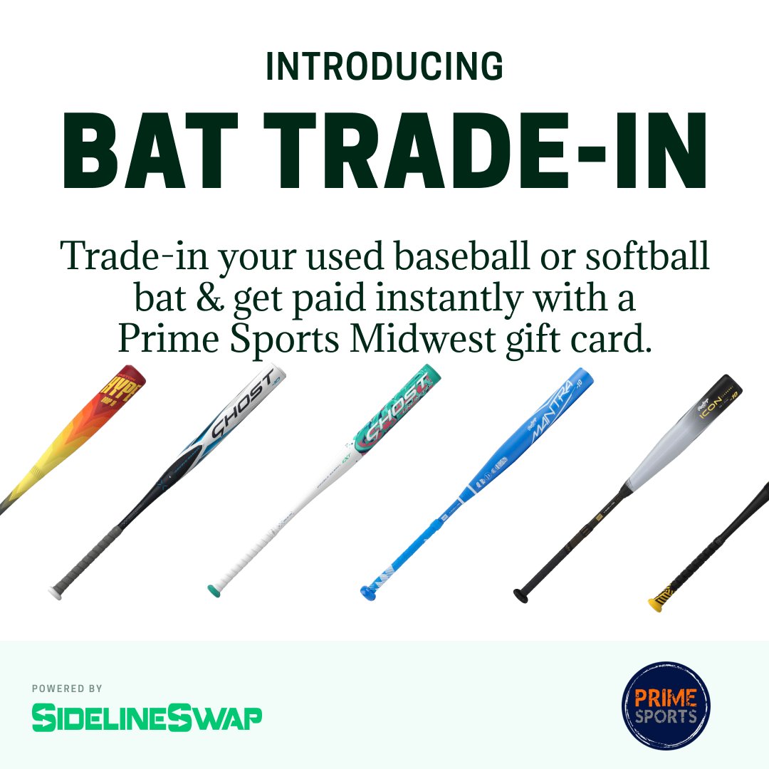 prime_mw's tweet image. 🚨 NEW AT PRIME SPORTS🚨
Now accepting bat trade-ins at PSMW (Fenton location).

Bring in your bat, we evaluate it through SidelineSwap, and you can apply the store credit toward a new purchase.

Simple way to upgrade this season.
#PSMW #SidelineSwap